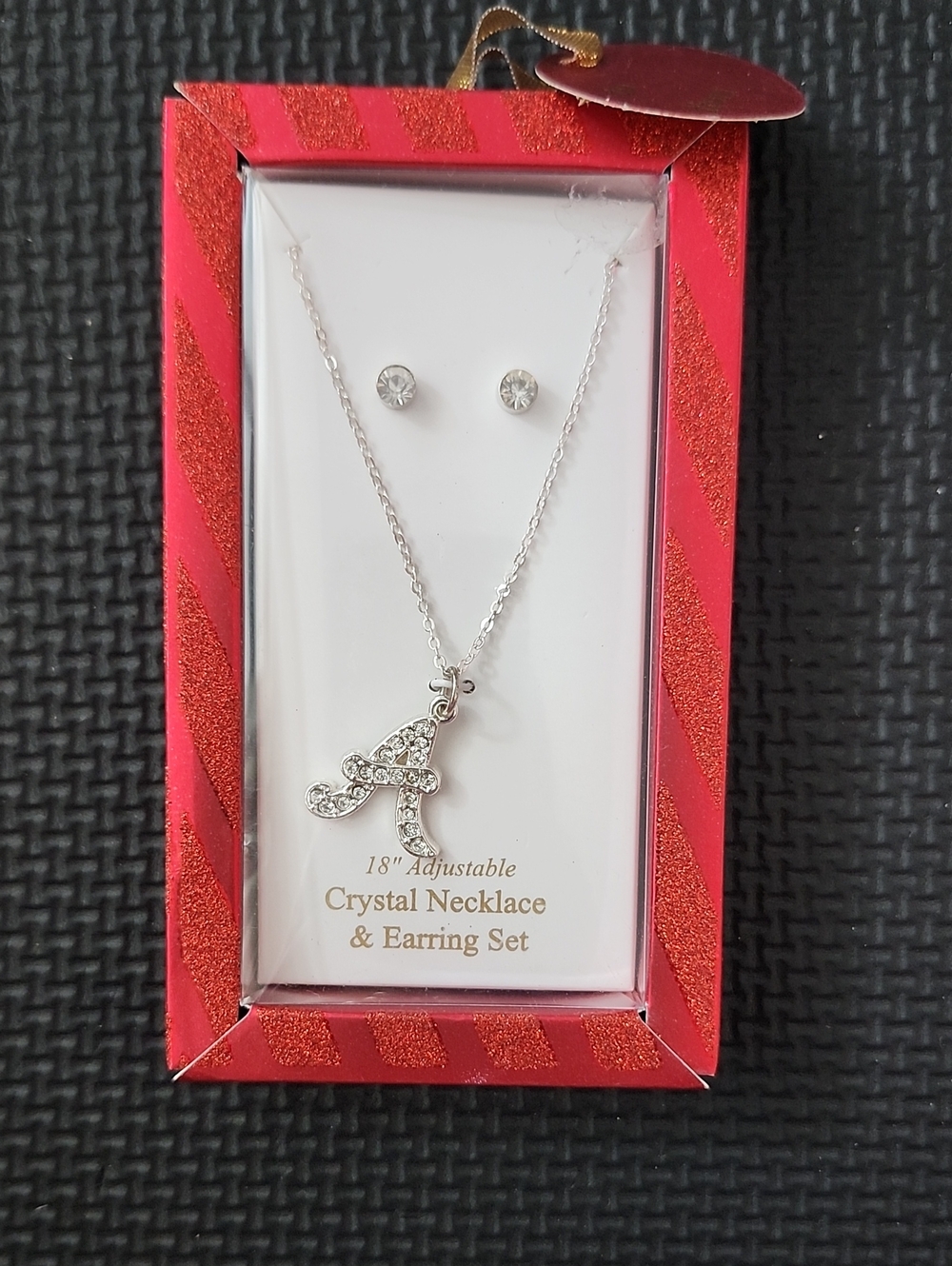 Crystal Initial 'A' Necklace & Earring Set - Silver